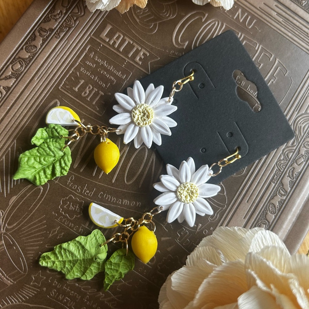 Handmade Floral Lemon Drop Earrings polymer clay